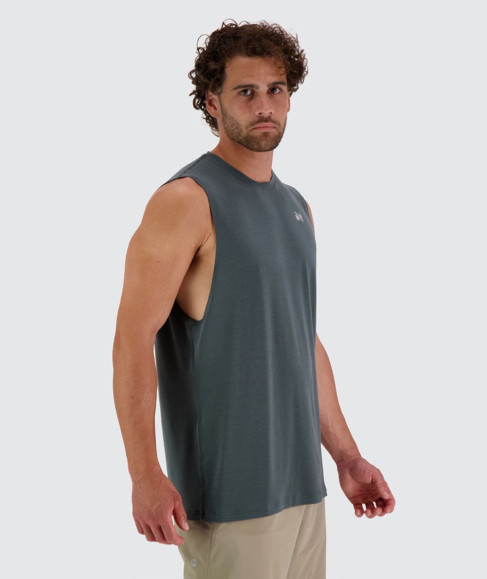 Men's soft and comfortable muscle tank for training#color_sage