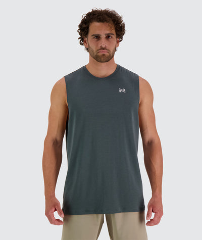 Men's soft and comfortable muscle tank for training#sage
