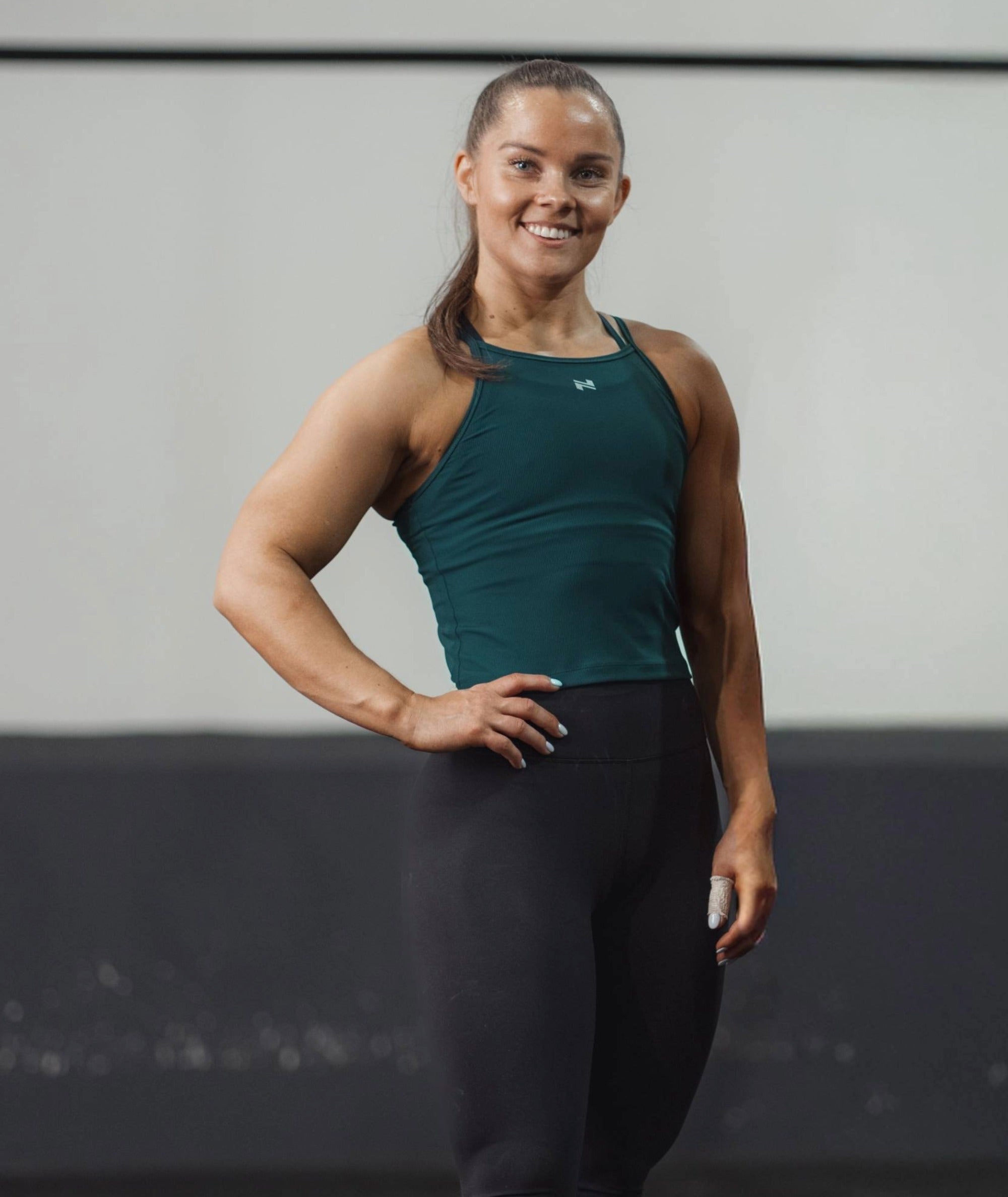 Strappy Ribbed Crop Top #color_forest-green