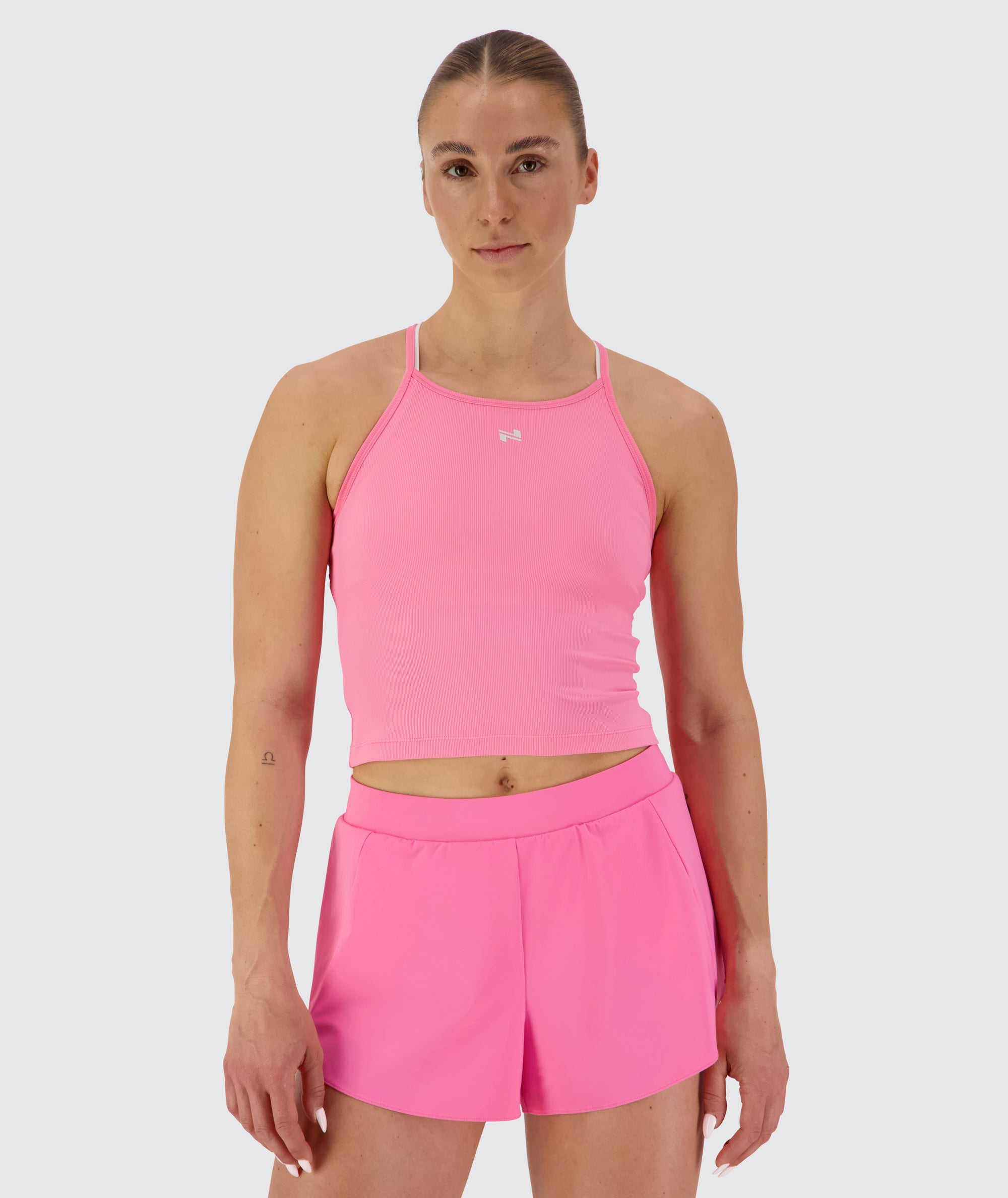 Strappy Ribbed Crop Top, Model 176 cm / size S #color_candy-pink