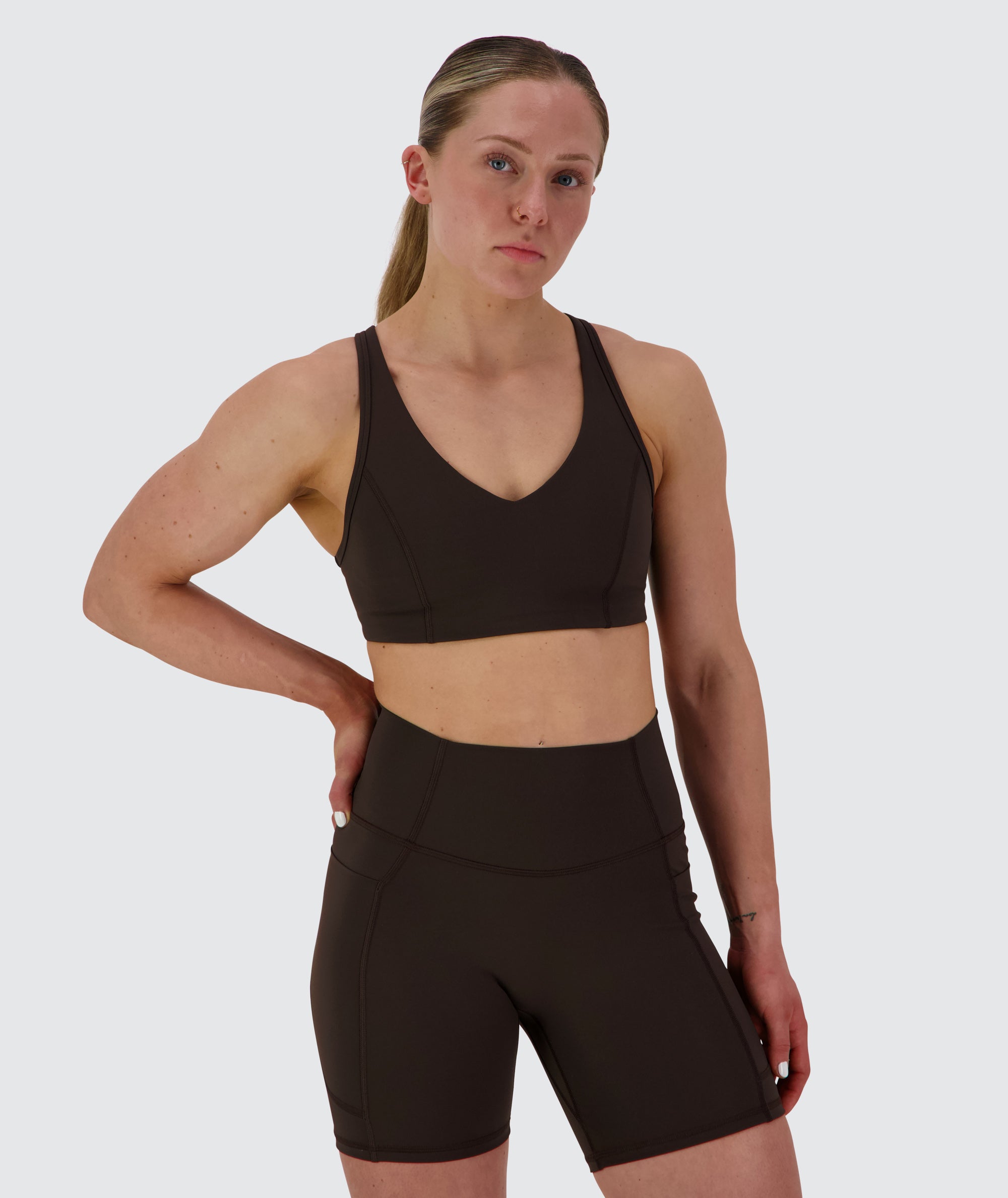EveryForm V-Neck Sports Bra #color_moody-espresso