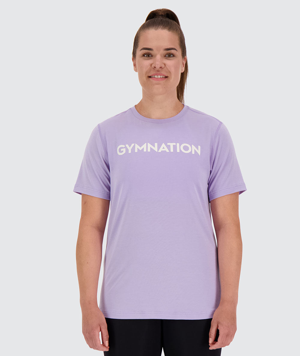Best women's  t-shirt for crossfit training, Model 174 cm / Size L#color_lavender