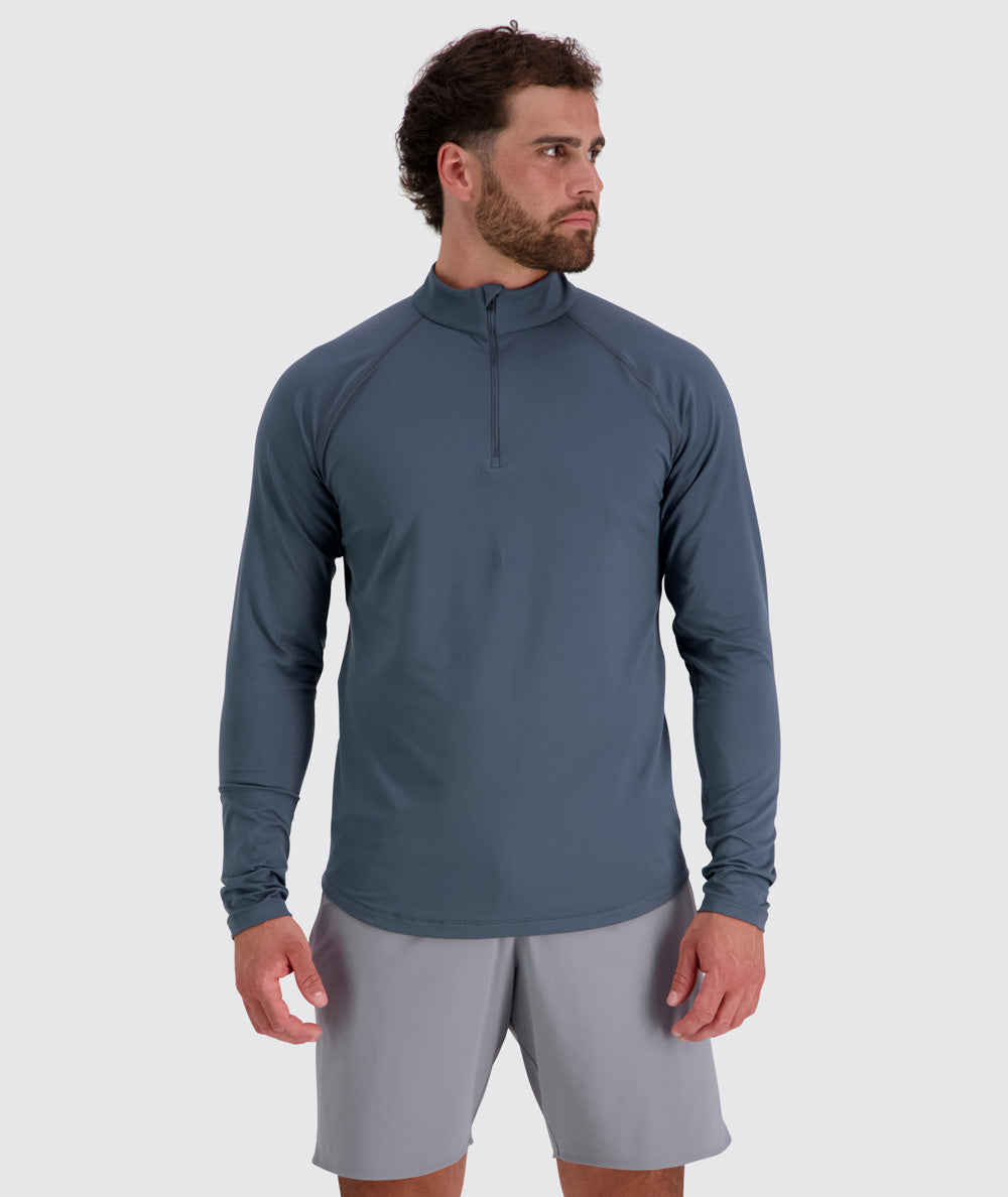 Men's light and sporty half-zip, Model 179 cm / size M#color_dusty-navy