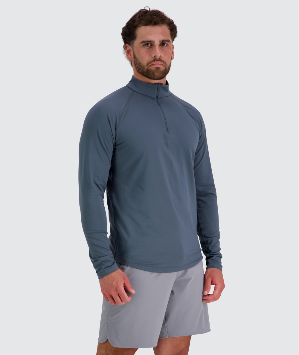 Men's light and sporty half-zip, Model 179 cm / size M#color_dusty-navy