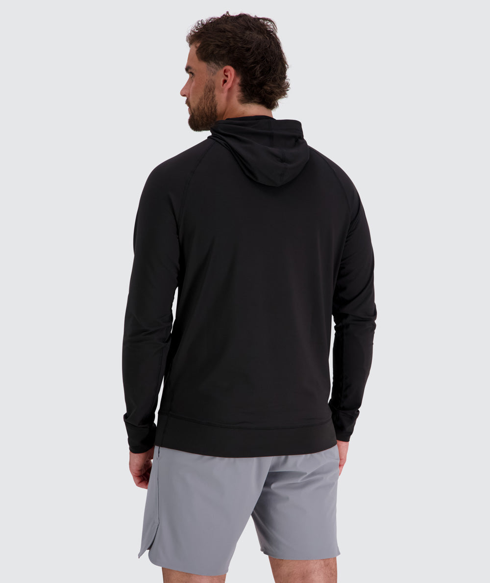 Men's super comfortable sport hoodie, Model 179 cm / size M#color_black