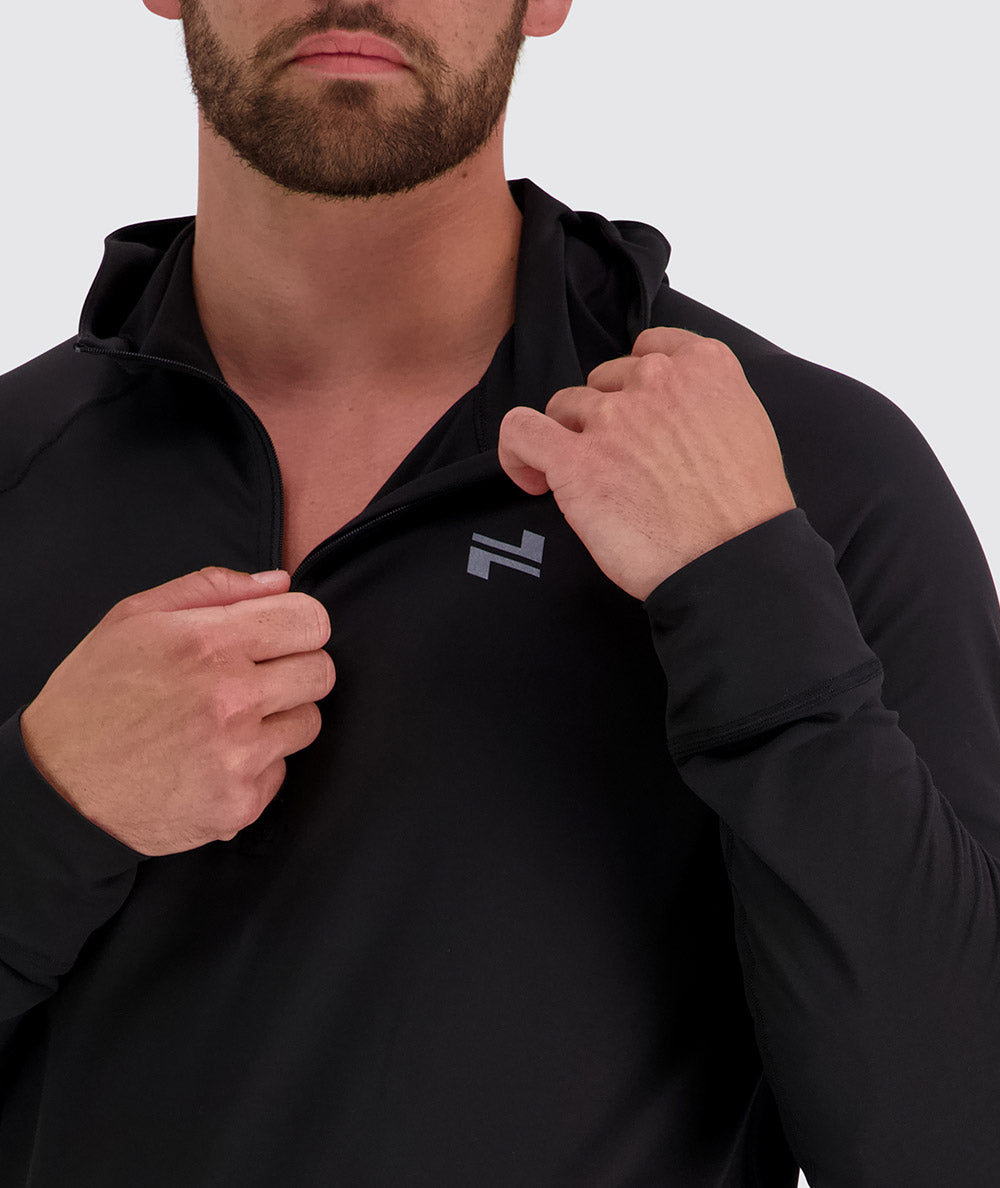 Men's super comfortable sport hoodie, Model 179 cm / size M#color_black