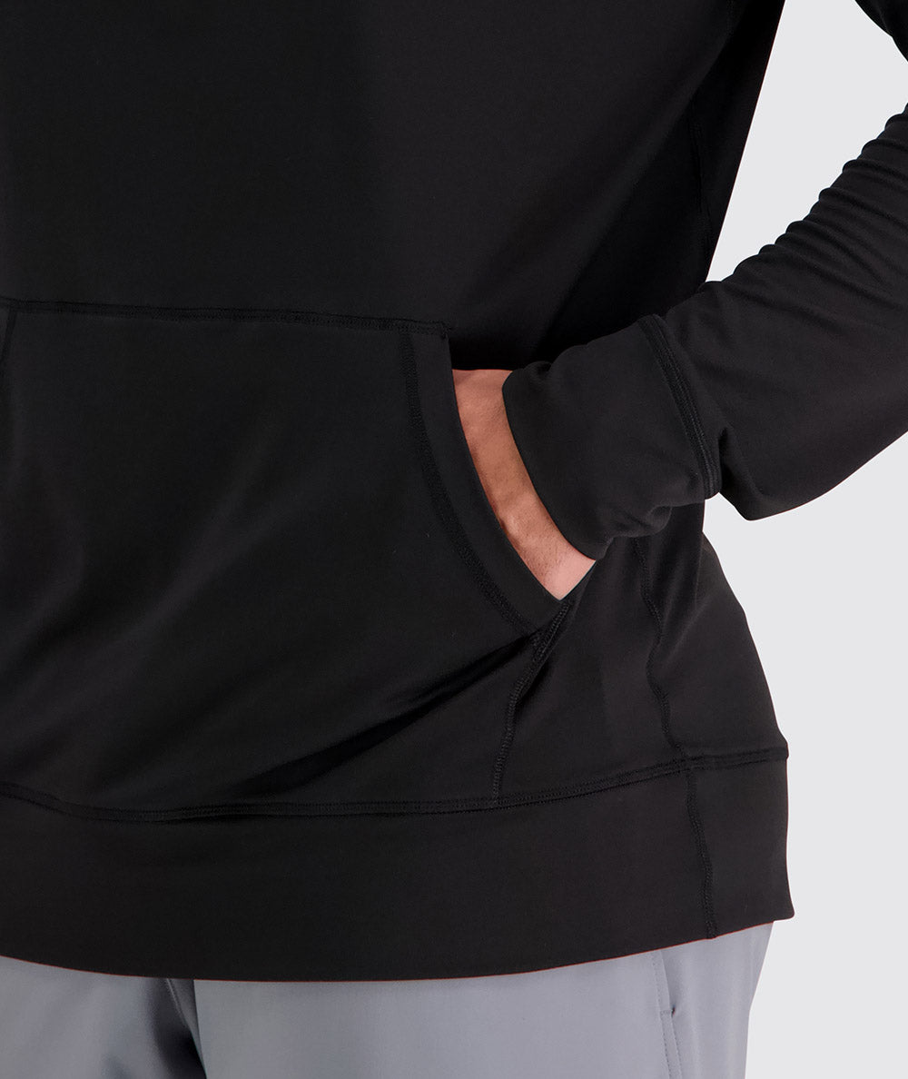 Men's super comfortable sport hoodie, Model 179 cm / size M#color_black