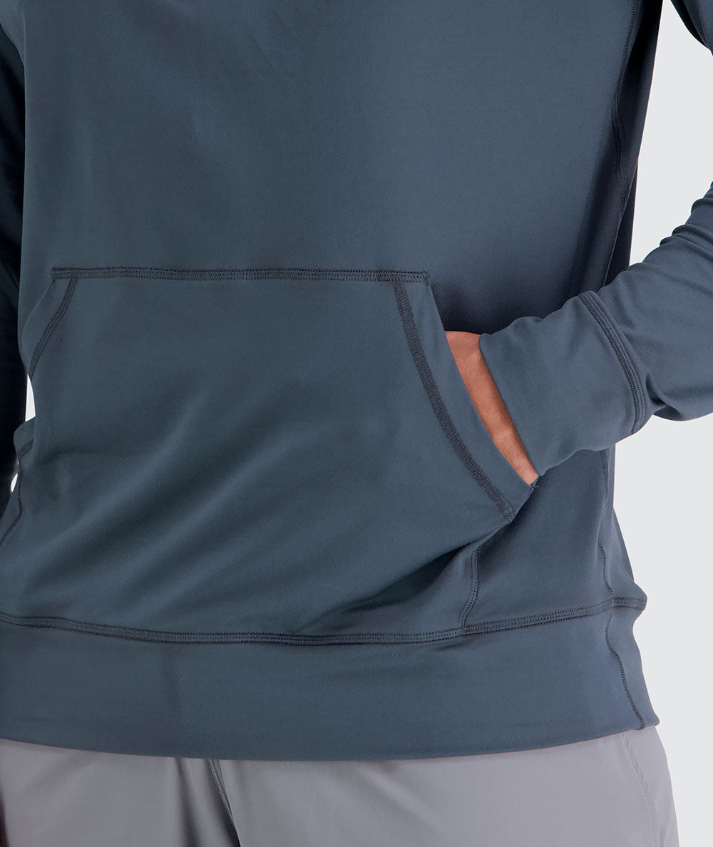 Men's light and sporty hoodie, Model 179 cm / size M#color_dusty-navy