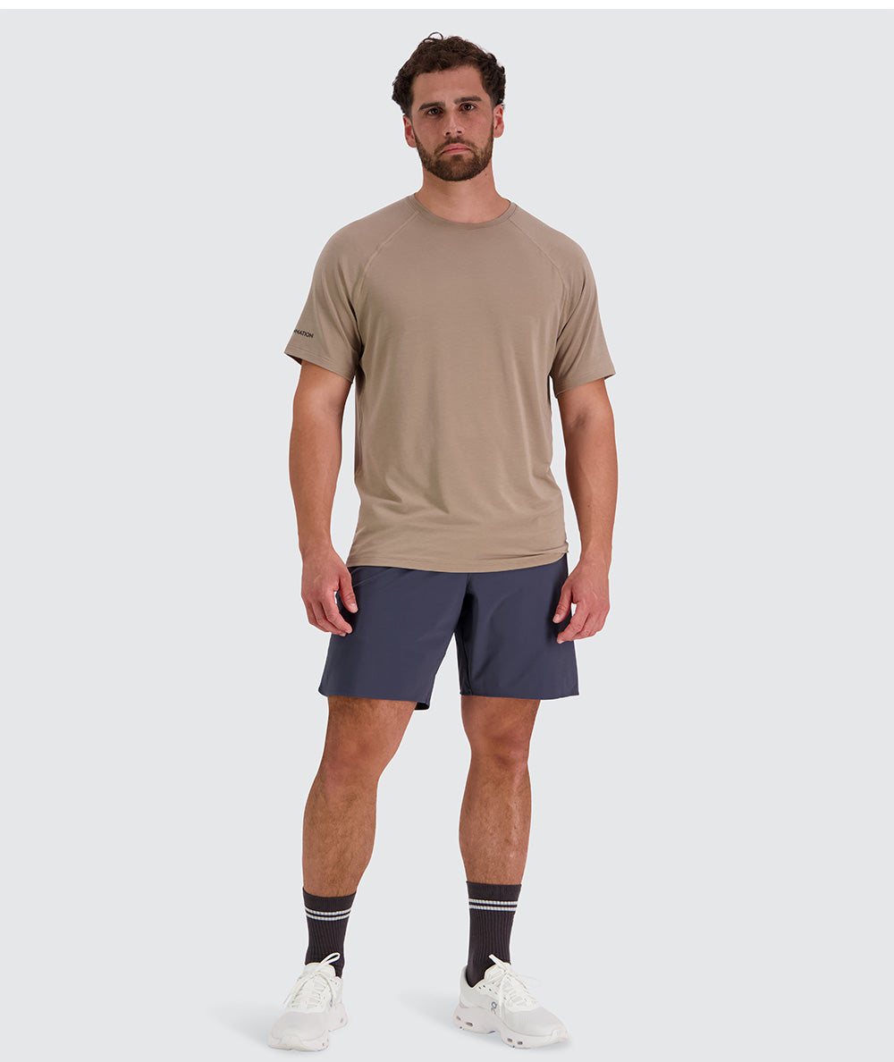 Super comfortable shirt for training, Model 179cm / size L#color_sand