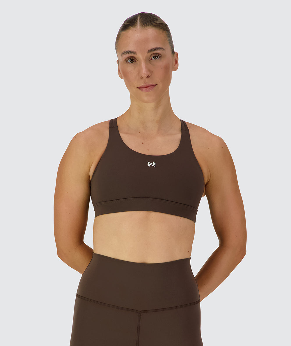 Performance sports bra, Model 176 cm / size S#color_coffee-bean
