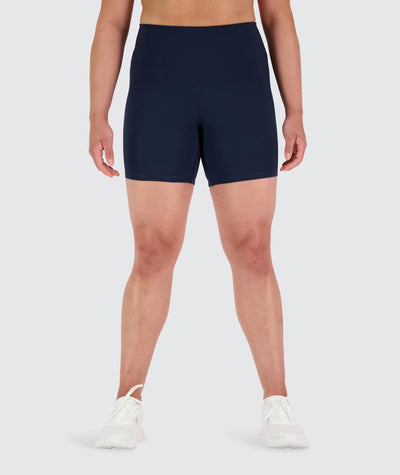 Women's high-waist training shorts with medium inseam #navy