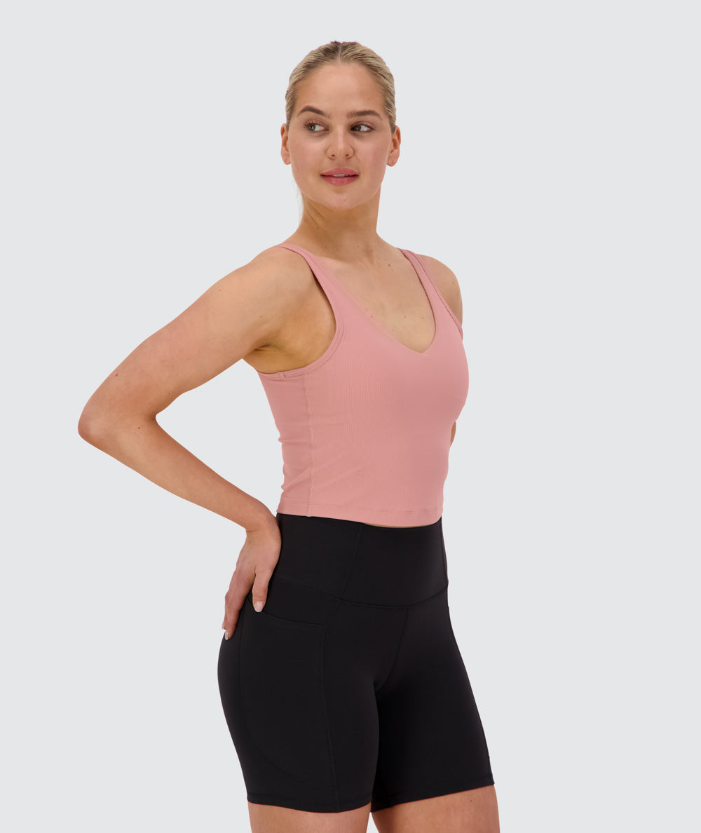 Women's ribbed bra top, Model 173cm / Size S #color_mauve-pink