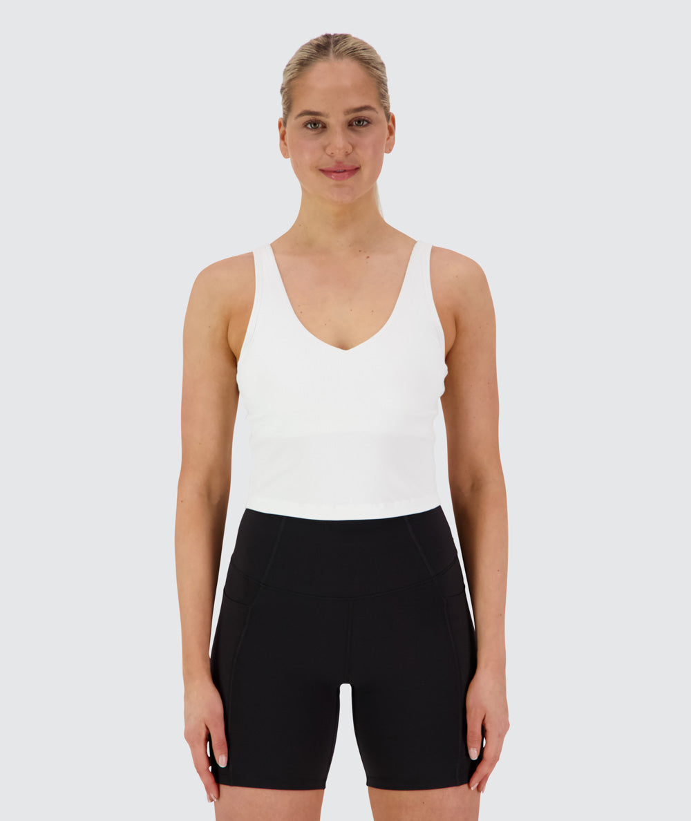 Women's ribbed bra top, Model 173cm / Size S #color_white