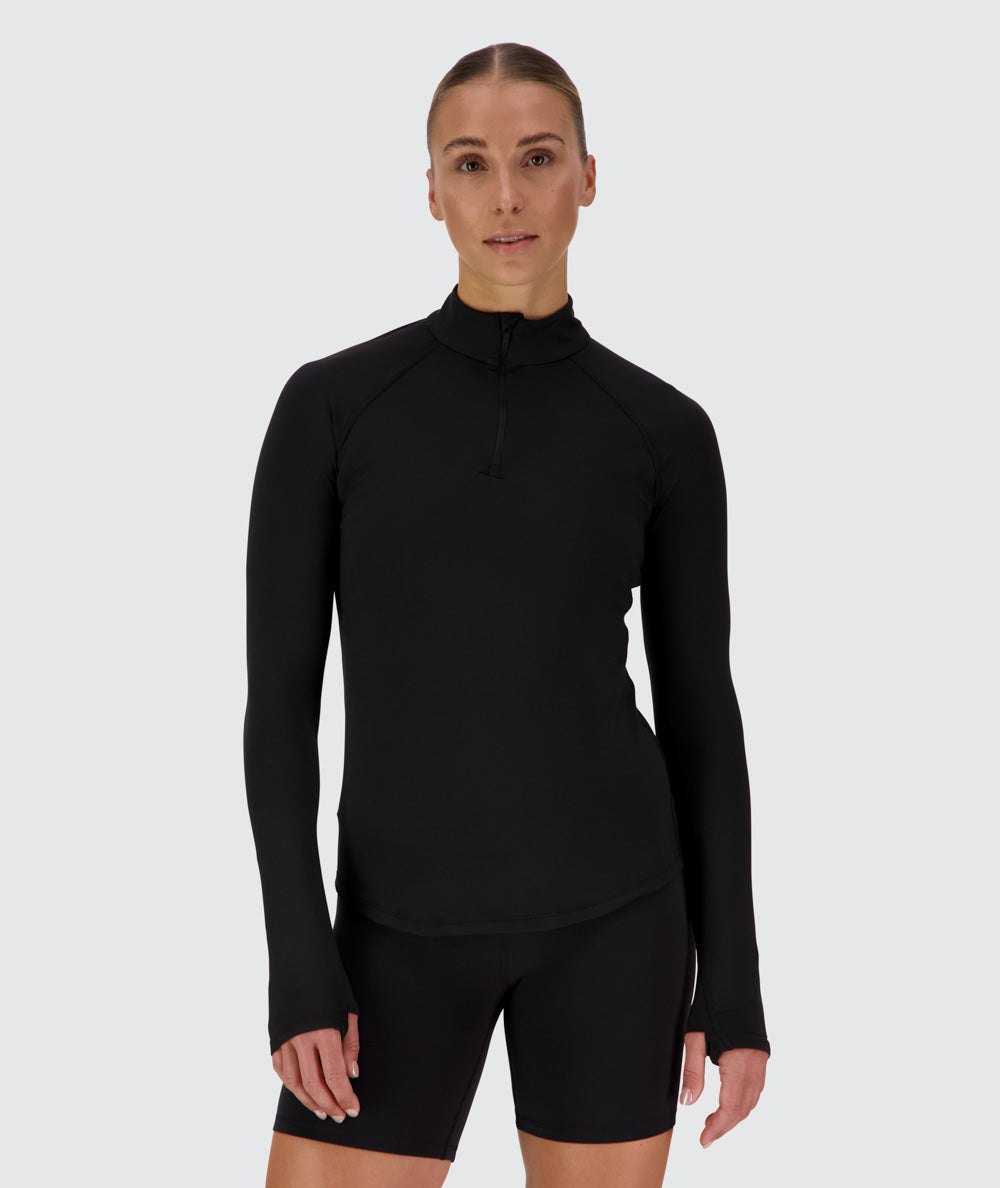 Women's super comfy half-zip, Model 176 cm / size S#color_black