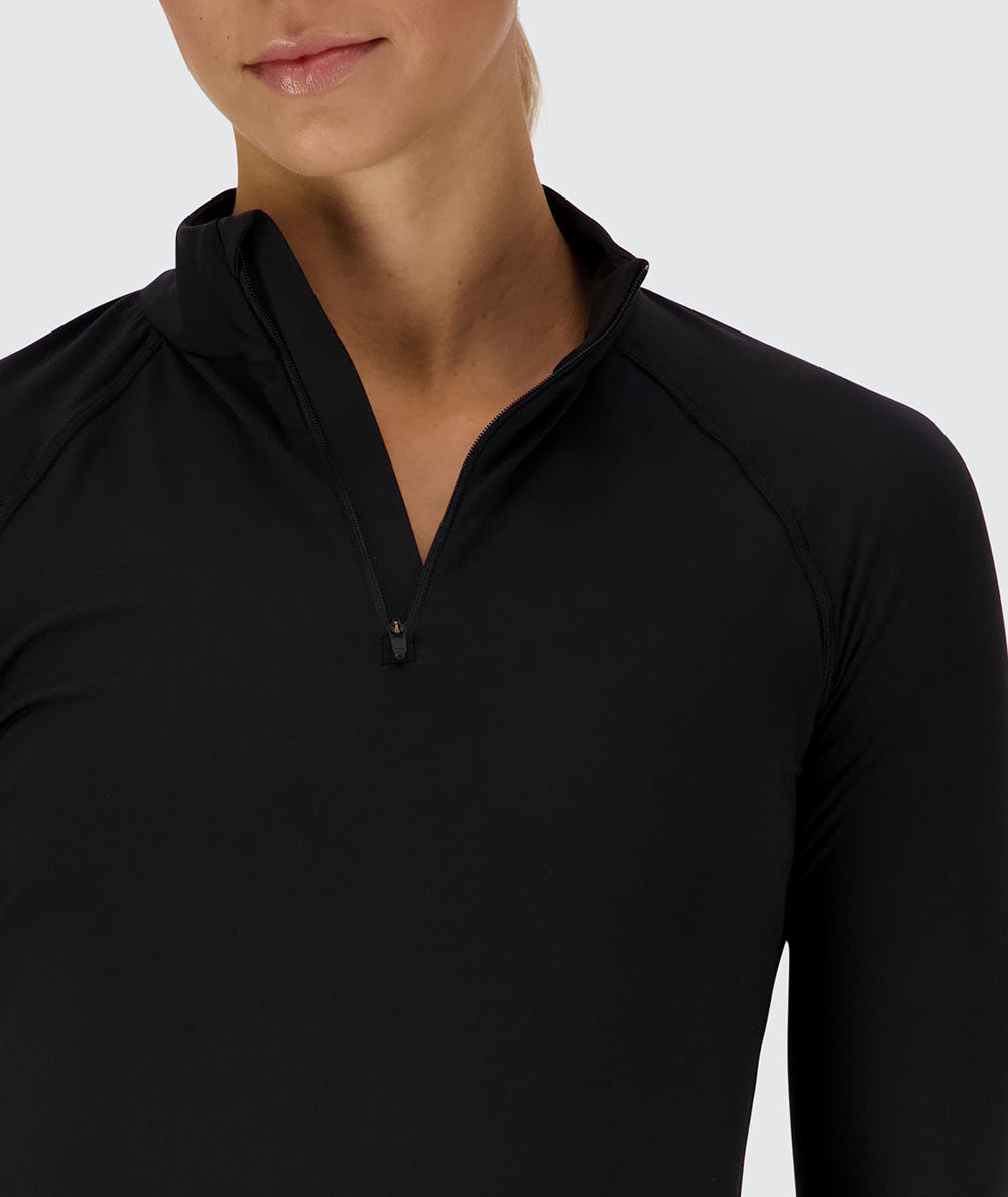 Women's super comfy half-zip, Model 176 cm / size S#color_black