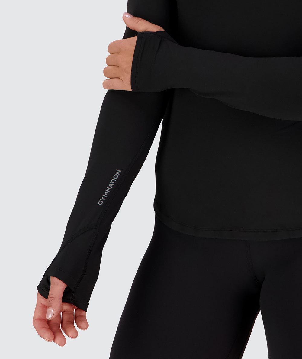 Women's super comfy half-zip, Model 176 cm / size S#color_black