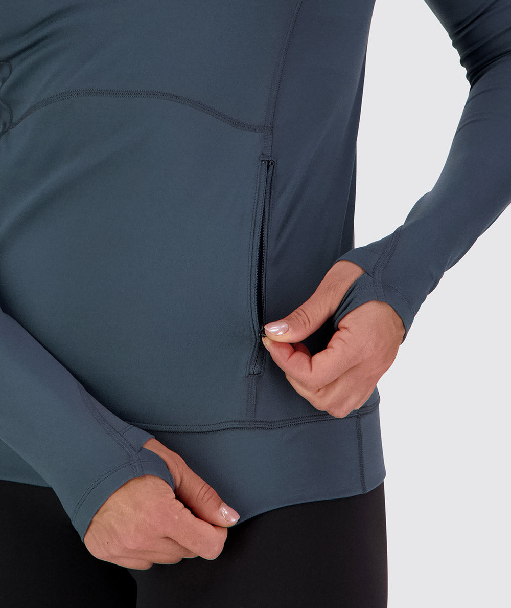 Women's hoodie for training, Model 176 cm / size S#color_dusty-navy