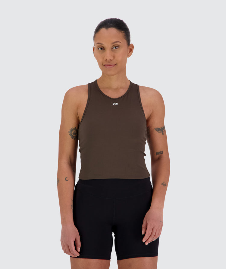 Women's Ribbed Top for CrossFit, Model 170 cm / size S#color_coffee-bean