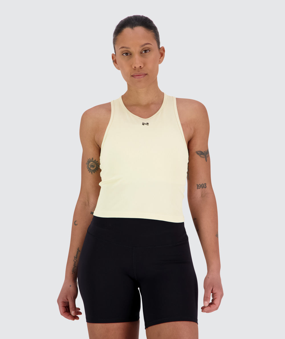 Women's Ribbed Top for CrossFit, Model 170cm / size S#color_off-white