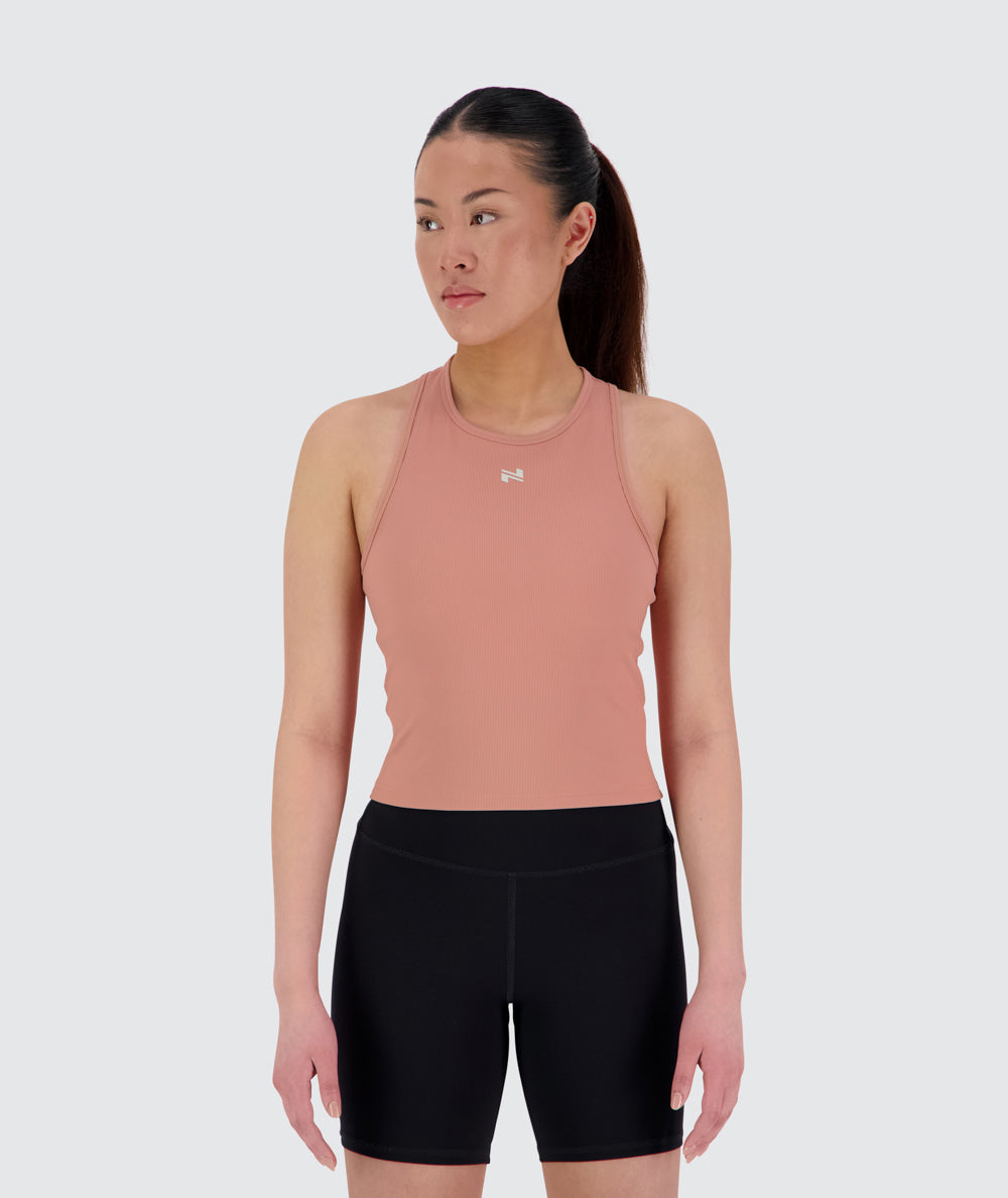Women's Ribbed Top for CrossFit, Model 160 cm / Size XS#color_mauve-pink