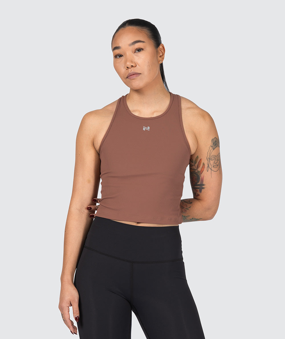 Women's Ribbed Top for CrossFit, Model 172 cm / size S#color_brick 