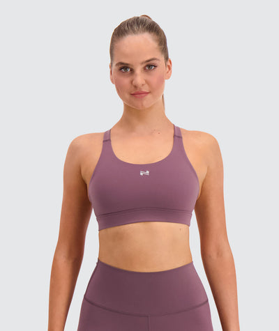 Kimberly Soft Sports Bra, Deep Red/Beige, Comfortable High Support for  Medium Intensity Training